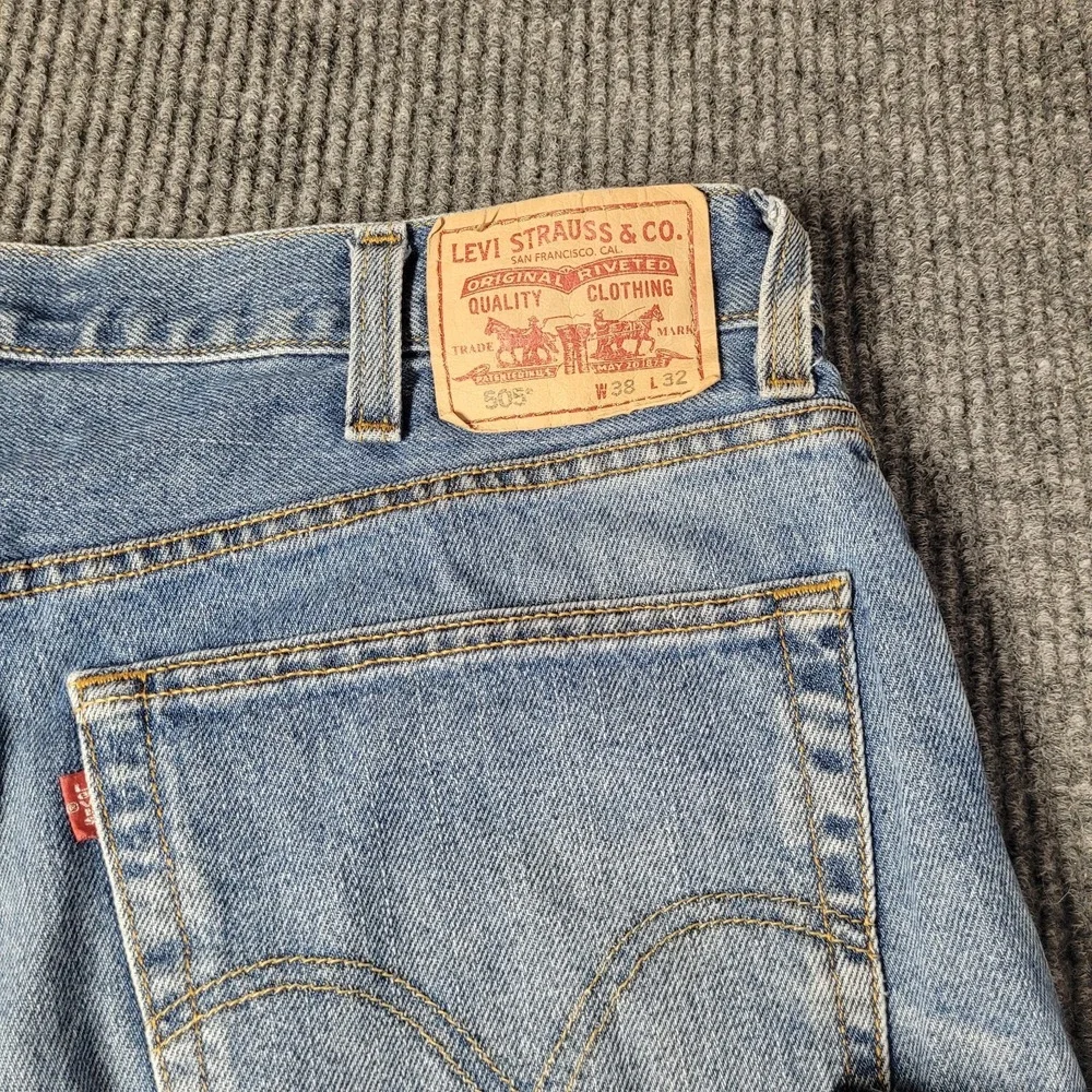 X2 Levi's 505 Regular Fit Straight Leg Denim Blue Jeans‎ Mens Size 38 x 32